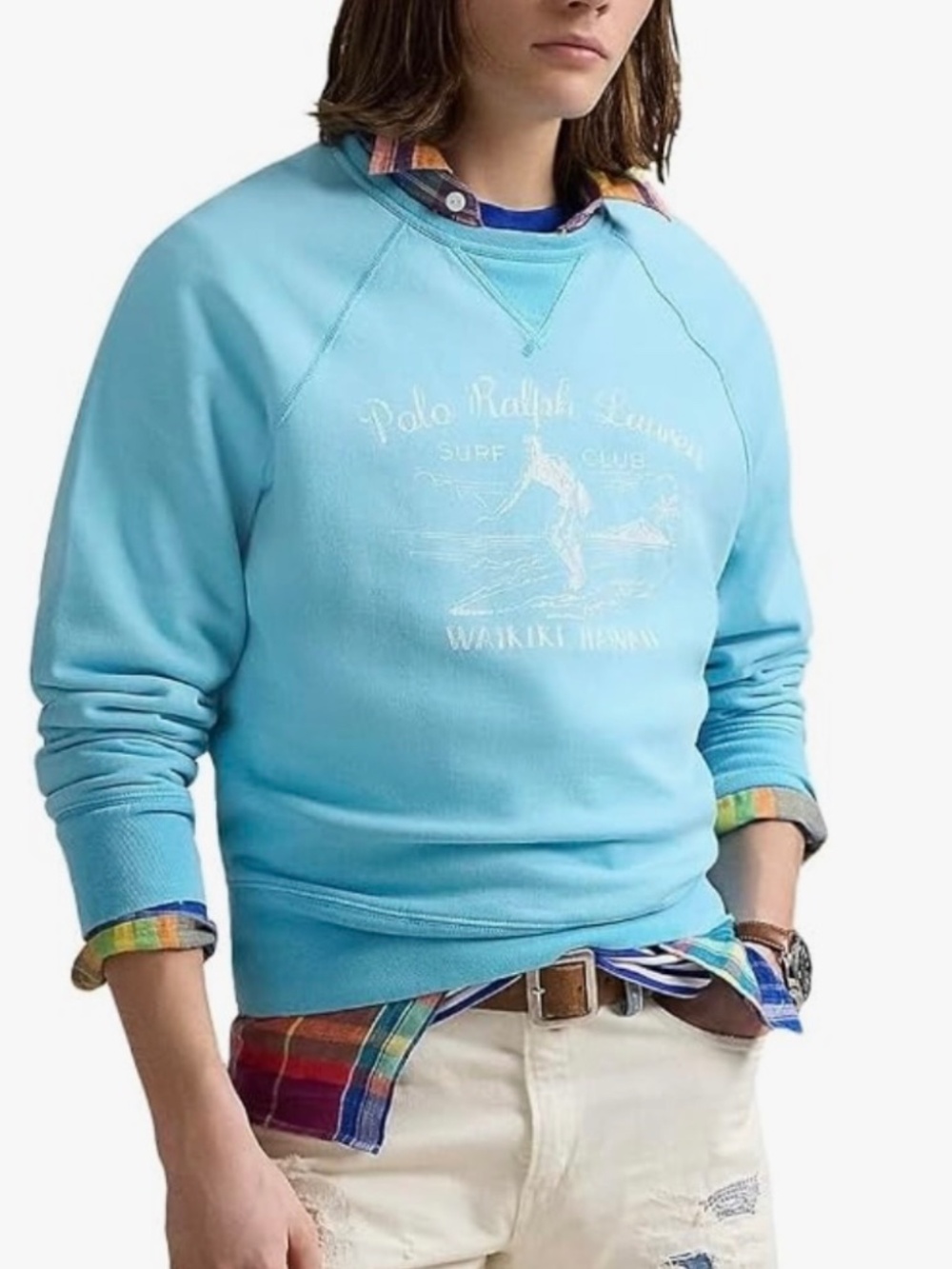 new POLO RALPH LAUREN mens crew neck surf vintage fleece logo sweatshirt teal L